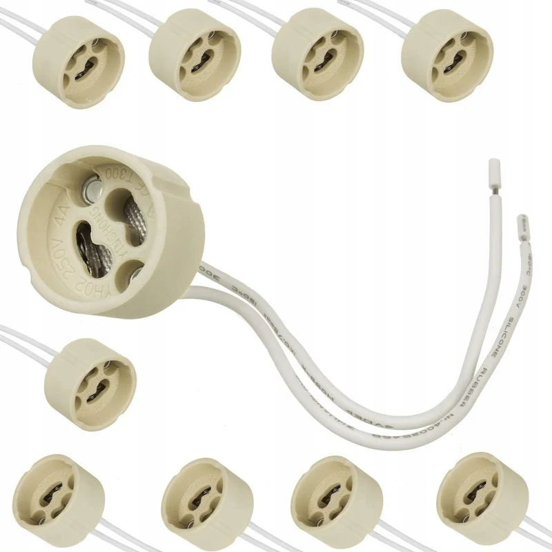 10x Maclean anslutningssockel, GU10 keramisk sockel, 250V~, Max. märkström 2A, Kabellängd 14cm, MCE428