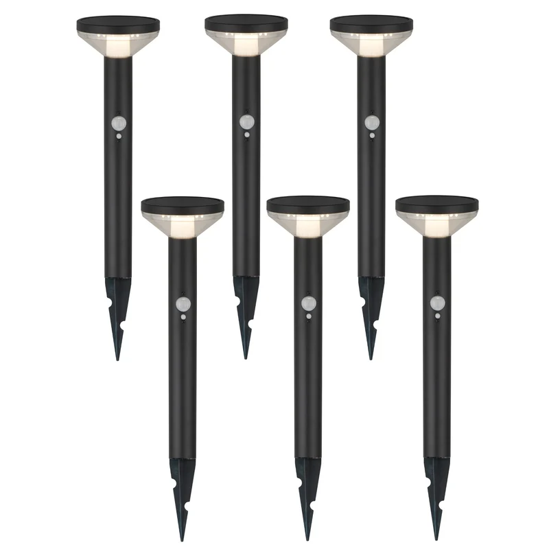 Maclean Solar LED-lampa, med sensor, 3 lägen, plug-in, Li-ion 18650, IP44, 3,7V, 1200 mAh, svart, MCE465 B, 6 st