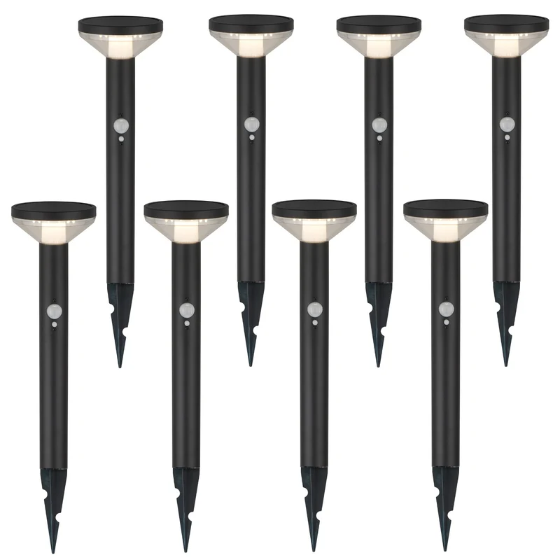 Maclean Solar LED-lampa, med sensor, 3 lägen, plug-in, Li-ion 18650, IP44, 3,7V, 1200 mAh, svart, MCE465 B, 8 st