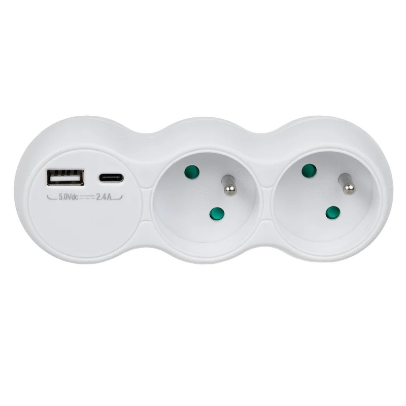 Maclean strömuttag, 2-kontakts splitter, 2x USB A/C, typ E, 2x16A, MCE339 E