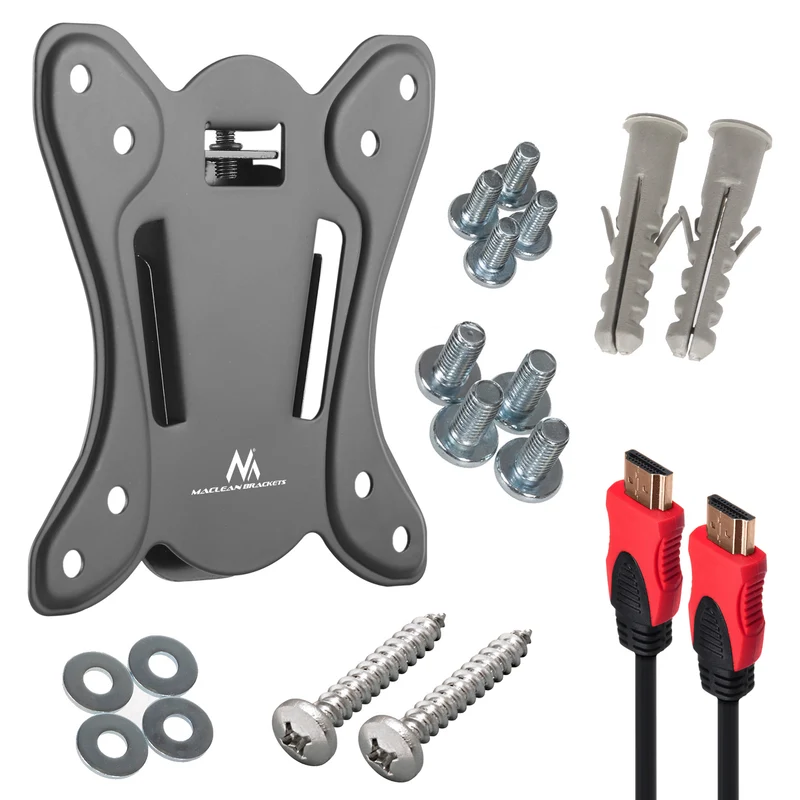 Maclean TV-fäste, max VESA 100x100, 13-27", 25kg, MC-715A + HDMI 2.0-kabel 4K 3D UHD 1,8m koppar 48 bit