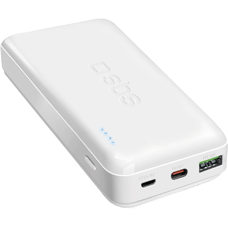 SBS Power Bank 20000mAh with USB-A and USB-C (20W), White