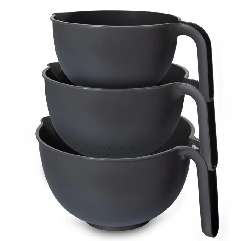 Practic set, 2x skål, durkslag, med handtag, mörk grafit, 10034392