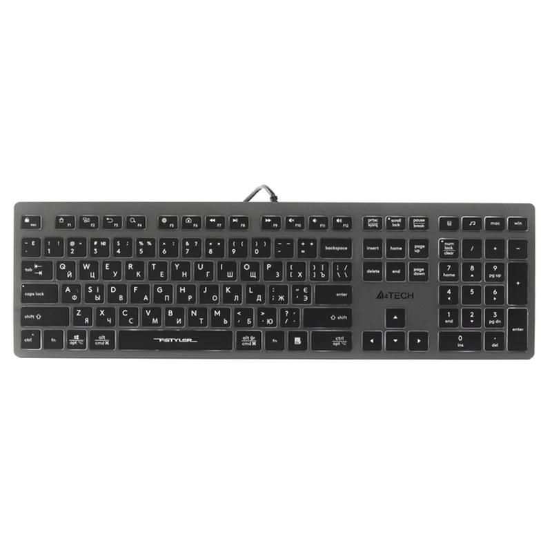 A4tech FX60H QWERTY Speltangentbord 12 Multimedianavigeringsknappar 2 USB Plug & Play-Portar USB-Kontakt Trådbunden Kabellängd 1,5 m (Vit Bakgrundsbelysning)