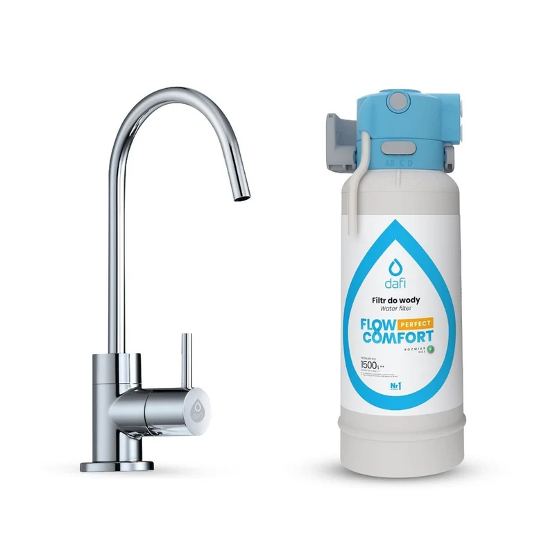 Dafi Flow Comfort Perfect-filtersystem, med kran för filtrerat vatten, filterkapacitet upp till 4,3 l/min, kromfärgad, F.FR.FIL.POD.Z.REG.BAT.1.DR