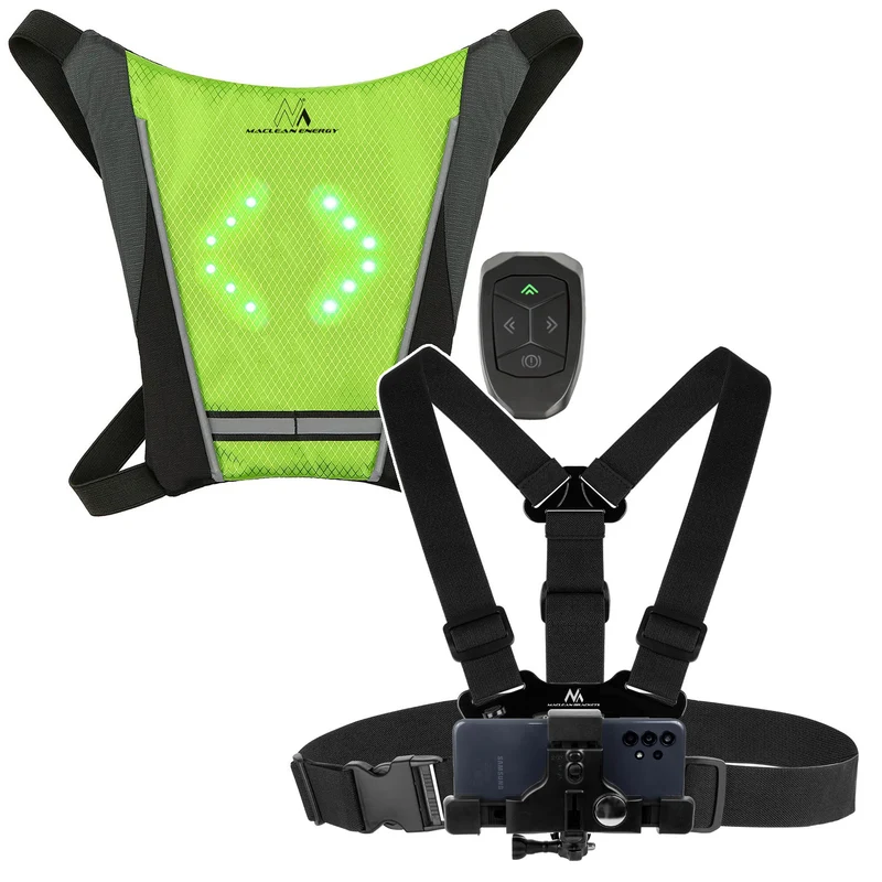 Ryggsäck med LED-signal, med fjärrkontroll, vattentålighet: fjärrkontroll IPx5, ryggsäck IPX2 + sportremmar för telefon Maclean MC-445