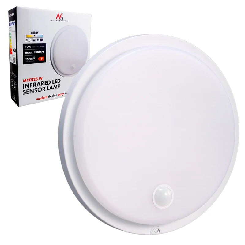 LED-lampa med rörelsesensor Maclean, PIR-sensor, vit, 10 W, IP65, 1000 lm, neutral färg, MCE525 W