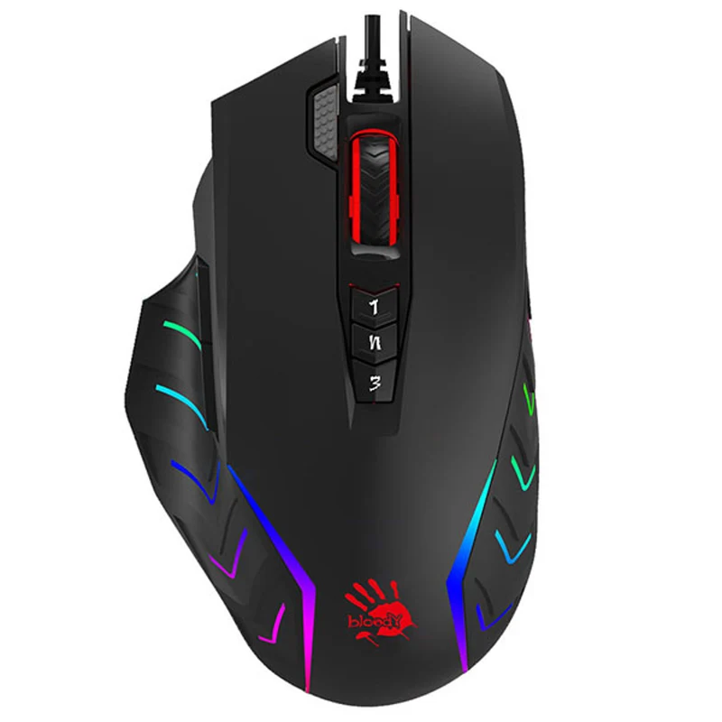 Gamingmus A4TECH, USB, 8000 DPI, metallskenor, J95 RGB Pixart (Aktiverad)