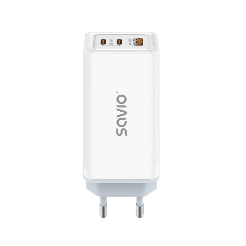Savio nätladdare, 1x USB-A, 2x USB-C, GaN, 65W, vit, SAVLA-07