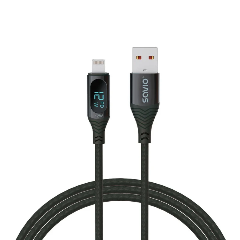 USB till Lightning Savio-kabel, digital display, längd 1m, SAVKABELCL-173