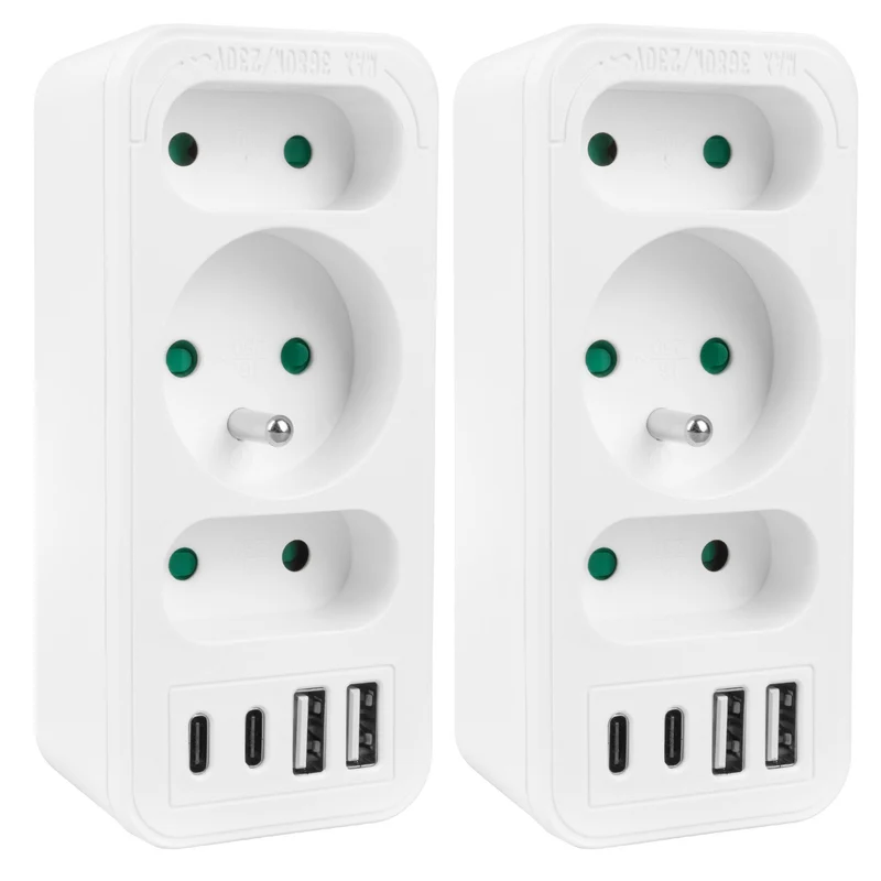 Strömuttag x3 + 4xUSB Maclean, 3-facks splitter, 2xUSB A, 2xUSB C PD 20W, 1x16A + 2x6A, MCE248 F/W, 2 st