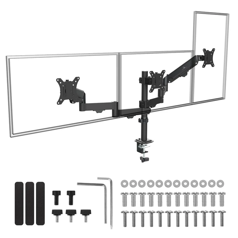Fäste för 3 Maclean-skärmar, gasfjäder, 17"-27", 2-8 kg, svart, MC-137