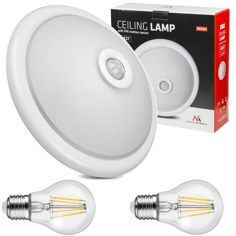 Plafond med PIR-sensor Maclean, tak, med LED-ljuskälla, 2x max. 40W, E27, 220-240V~ 50/60Hz, MCE324 + 2xMCE268