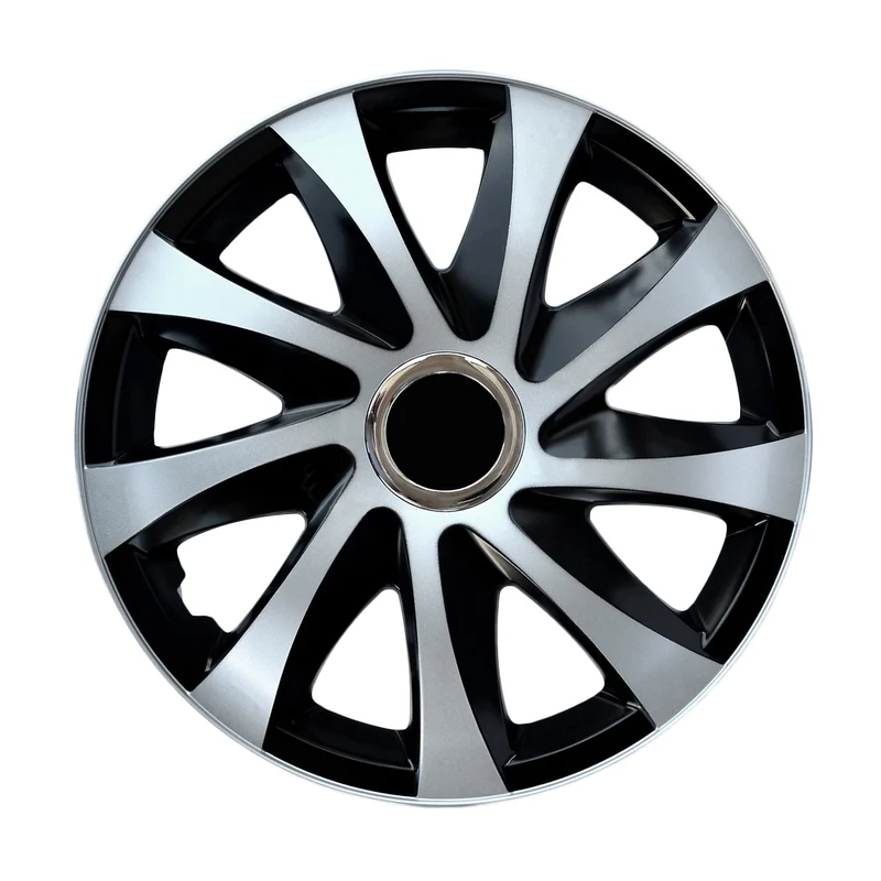 15" NRM DRIFT Extra silver/svart universalnavkapslar 4 st
