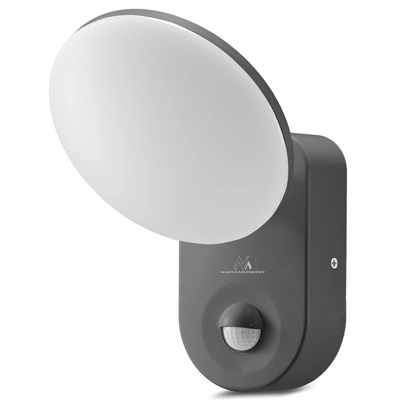Väggmonterad LED-lampa med PIR-sensor Maclean Energy MCE367 - PC+ALU, 15W (1100lm) Neutralvit 4000K IP65 grå