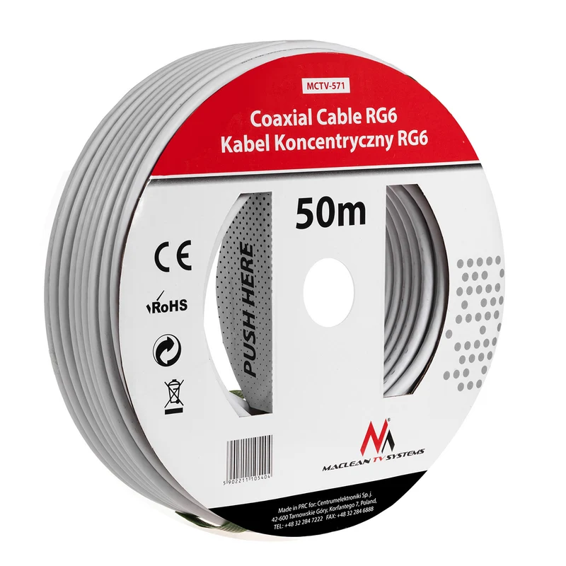 Antenn/satellit koaxialkabel Maclean, 1.0CCS RG6, 50M, MCTV-571