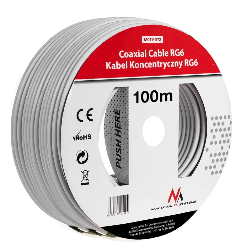 Maclean koaxialkabel, satellitantennkabel, 1.0CCS RG6, 100M, MCTV-572