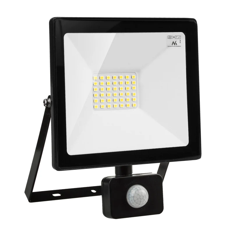LED-strålkastare med Maclean-rörelsesensor, tunn 30W, 2400lm, neutralvit (4000K), IP44, MCE630 NW PIR