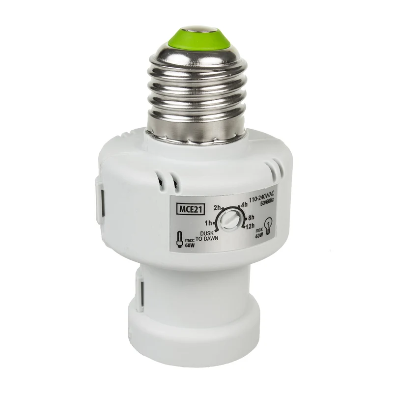 Maclean glödlampshållare, E27, max. 100W, med skymningssensor, timer, vit, MCE21W