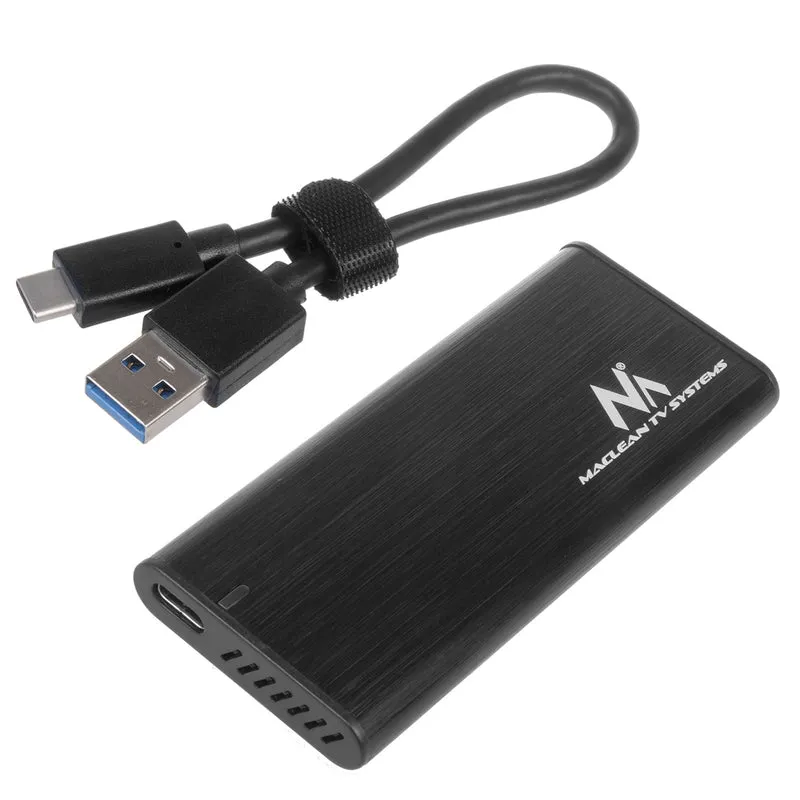 Maclean MCE443 NVMe SATA SSD M.2-Kapsling NVMe (PCIe), NGFF (SATA) Stöder USB 3.1 2230/2240/2260/2280 USAP Kompatibel Med PC Och Mac Aluminium Plug&Play Svart