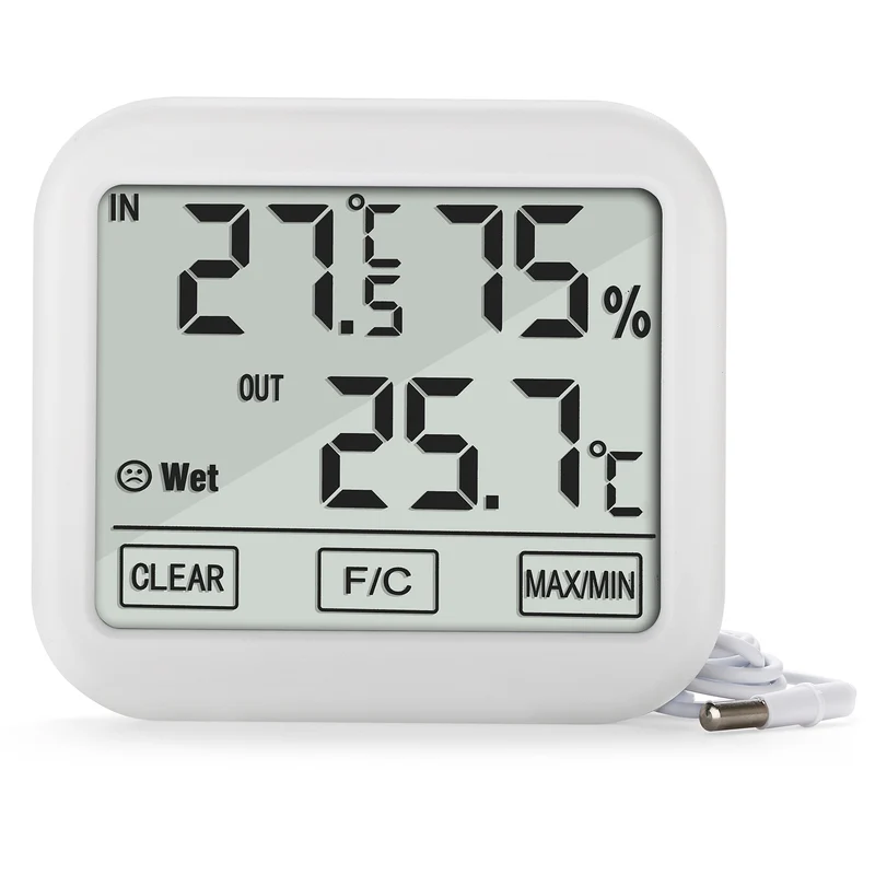 Green Blue GB381 Väderstation Med Extern Sond 1,5 m Kabellängd Bekväm Display Termometer Hygrometer Luftfuktighetsmätning Inomhus Och Utomhus