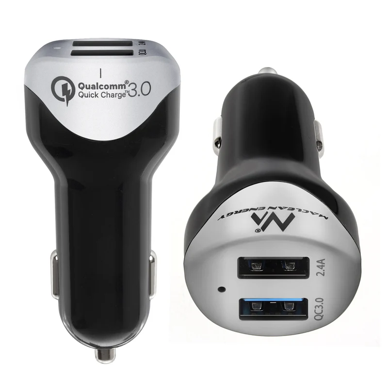 Billaddare max4.8A 2xUSB Maclean Energy MCE157 Qualcomm Quick Charge QC 3.0 plus kabel 1,5m Silver