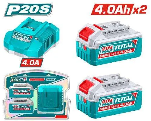 TOTAL P20S 20V Battery and Fast Charger Kit, 2 x 4.0Ah - TFBCPK2013