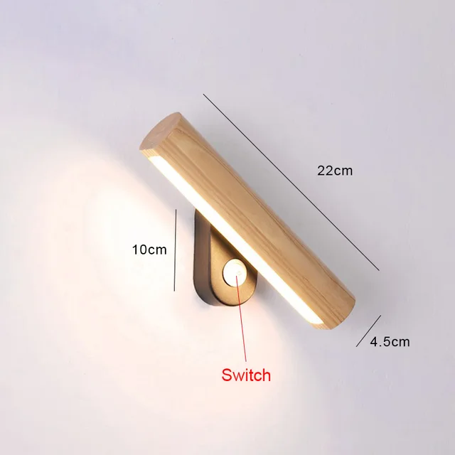LED træ væglampe til soveværelset med varm belysning