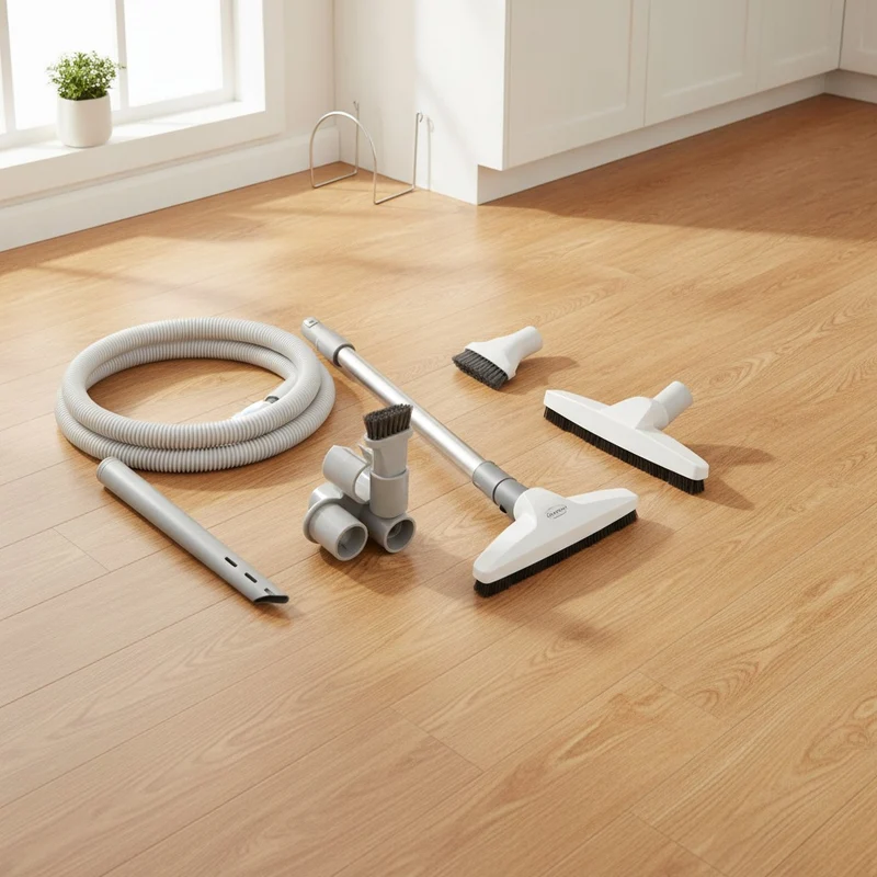 Central Vacuum Attachment Kit for Bare Floors, Wood & Tile with Deluxe Plastiflex Hose