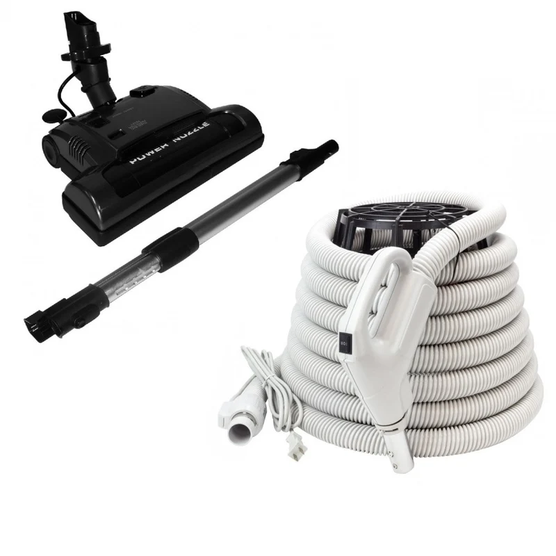 Motorized Electric Power Nozzle Central Vacuum Attachment Kit with Dual-Voltage Plastiflex Hose
