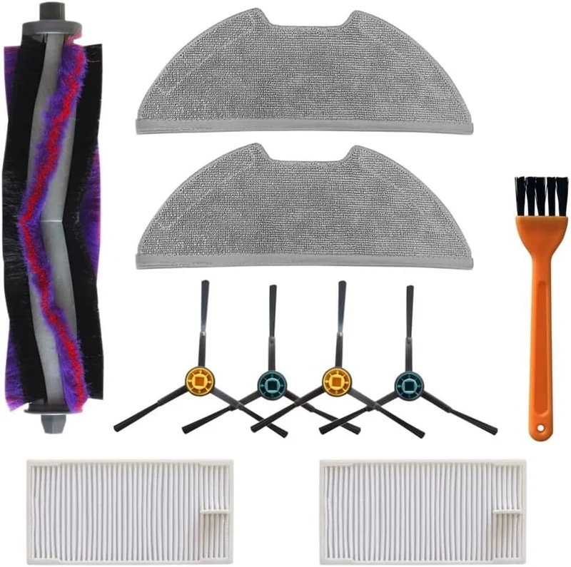 Replacement Parts Compatible With Eureka E10s Robot Vacuum Cleaner, Include: 1 Roller Brush + 2 HEPA Filter + 4 Edge-Sweeping Brush + 2 Mop Pad