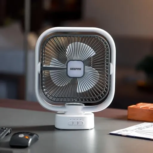 Geepas 8" Rechargeable Oscillating Table Fan with 2-in-1 LED Light, GF21122