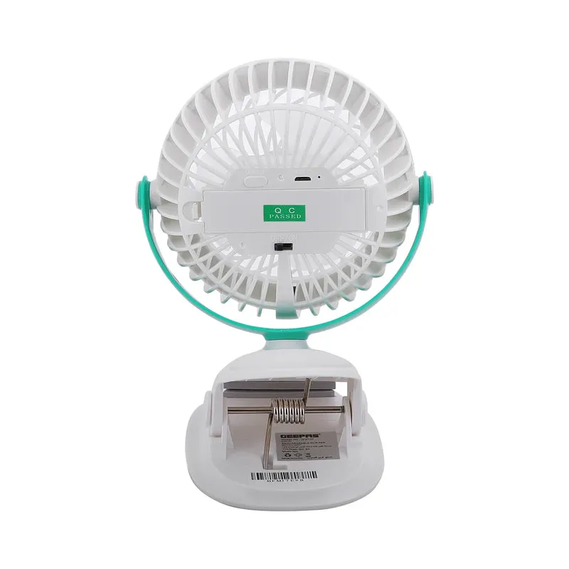 Geepas Rechargeable 2-in-1 Clip & Desk Fan, 36-LED Light, 7H Runtime, 1200mAh GF21137