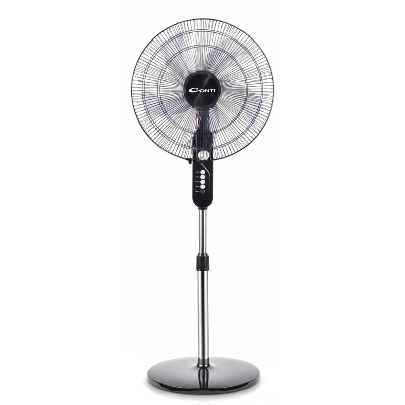 Conti 18-Inch Stand Fan, 60W, 5 Blades, 4 Speeds with Timer, Black