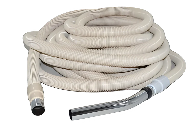 Fit All Central Vac Hose Assembly 50ft Metal End C.P. White #06-1101-93