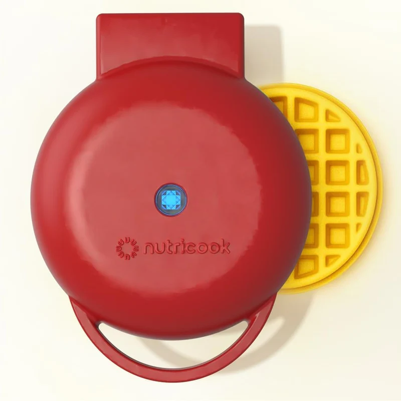 Nutricook NC-WM100R Mini Waffle Maker | 350-420W | Ceramic Coating | Fast Heating | Red