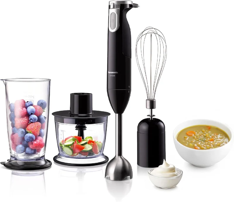 Panasonic MX-SS1BTZ 600W Hand Blender | 3-in-1 Blend, Chop & Whisk | Stainless Steel | Black