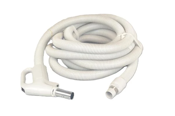 25' Low Voltage Central Vacuum Hose 1 3/8" dia with Gas Pump Handle - On/Off Button - Button Lock - Plastiflex XZ130138025BU, 06-1110-90