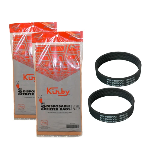 Kirby Heritage Upright Vacuum Style 2, 6Pk Disposable Paper Bags With 2pk Belts #190681S