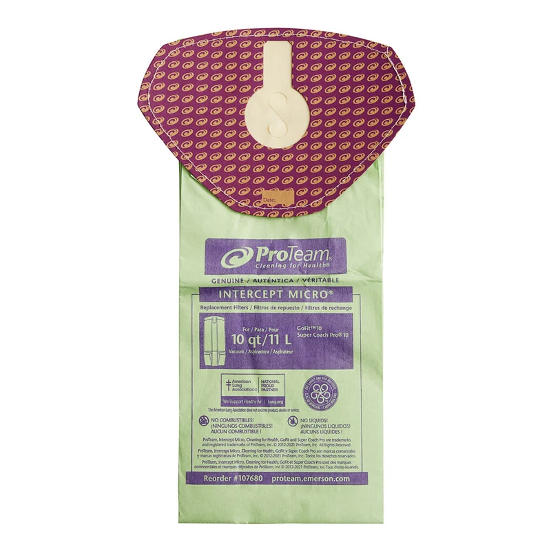 Proteam Micro Filter Paper Bags Closed Collar for Super Coach Pro10 and GoFit 10/Pk #107680