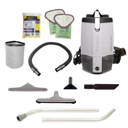 ProTeam ProVac FS6 Commercial Backpack Vacuum with HEPA Media Filtration and Restaurant Tool Kit, 6 Quart, Corded #107363