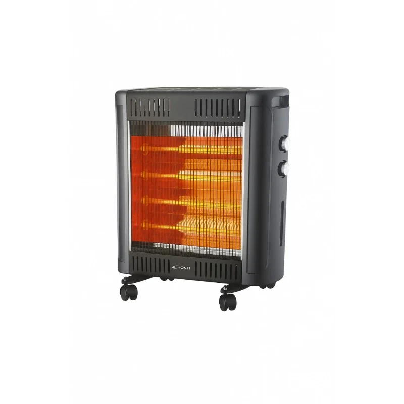 Conti Quartz Electric Heater 2400W – UQH 24007 BK | Adjustable Thermostat, 4 Power Levels, 360° Safety Switch, Castors & Large Heat Reflector