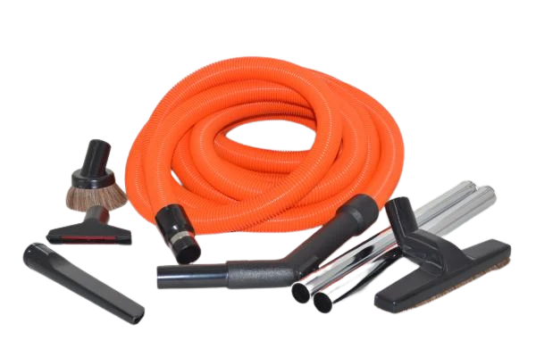 Fit All, Central Vac Garage T3 Kit with 30' Orange Crushproof Hose and 1.25" Deluxe Attachments