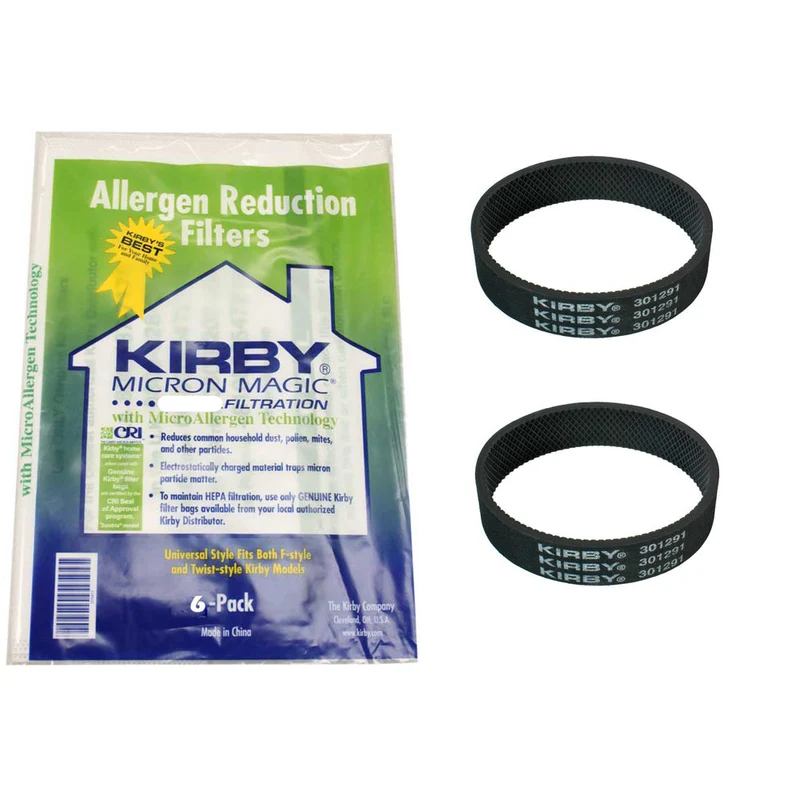 Kirby Micron Magic Filtration Vacuum Bags with 0.3 Micron Filtration And Belts Kit - 6 204811A Bags + 2 301291 Belts