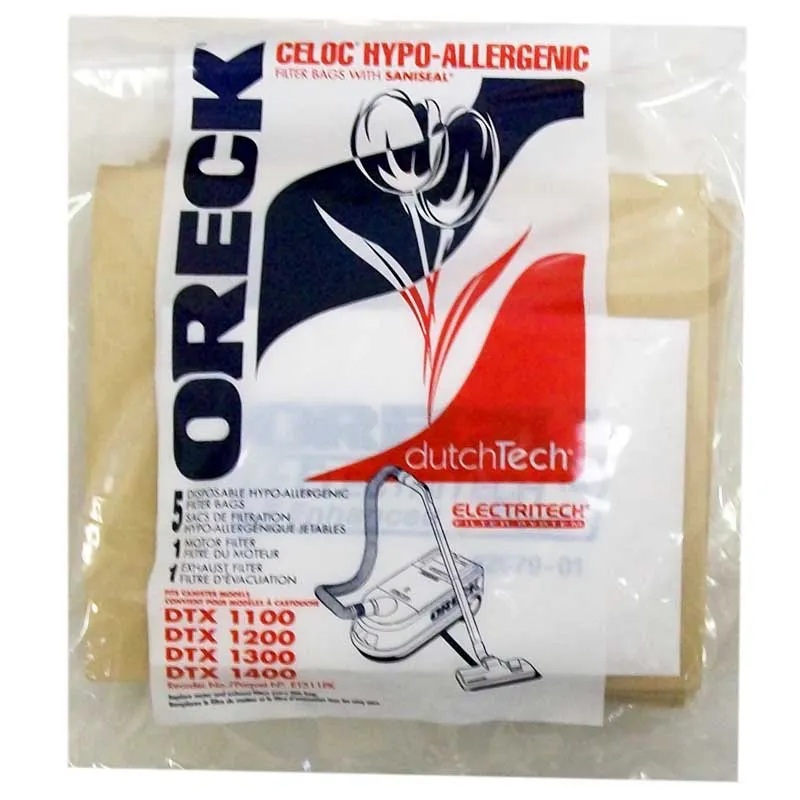 Oreck DTX1200 Vacuum Bags - 5 Bags + 2 Filters