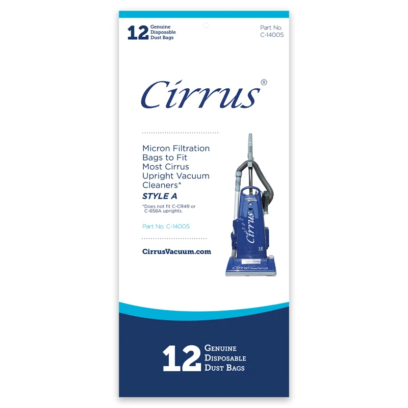 Cirrus Style A ProGrade Upright Vacuum Bags- Genuine - 12 pack