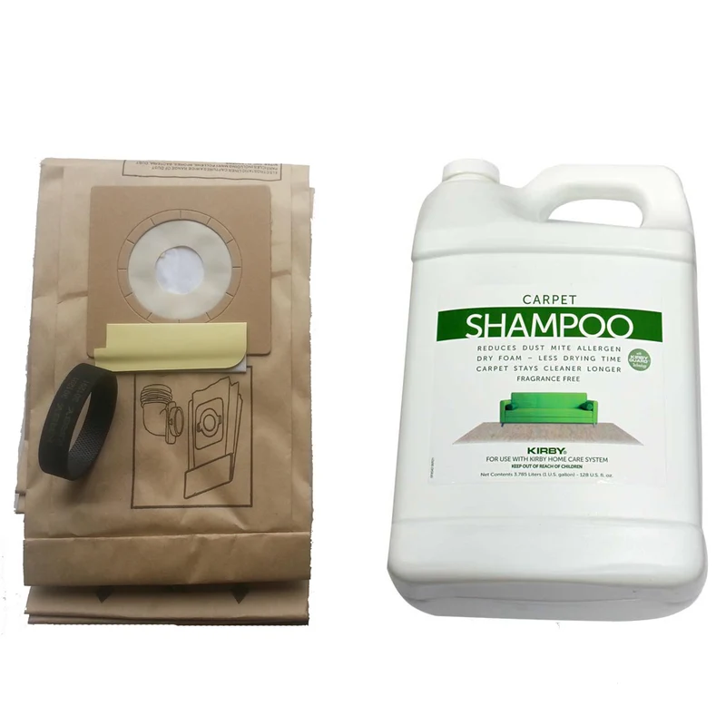 Kirby Shampoo and Bags Combo Kit for Generation Series - 9 Bags 839-9, 1 Gallon Shampoo 252802 , 1 Belt 301291
