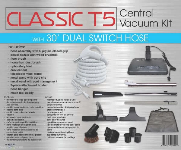 Titan T5 Classic Central Vac Kit 30Ft Hose W/Pigtail and Attachment Kit