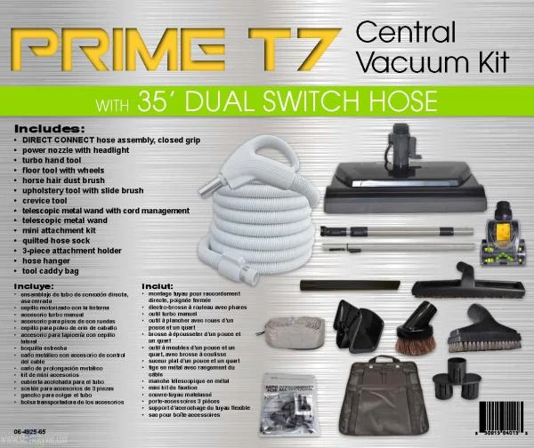 Titan T7 Central Vac Kit Prime 35Ft Direct Connection Hose Titan Deluxe Power Nozzle and Premium Tools