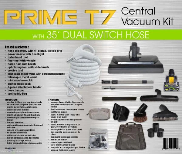 Titan T7 Central Vac Kit Prime 35Ft Hose W/Pigtail Titan Deluxe Power Nozzle Premium Tools